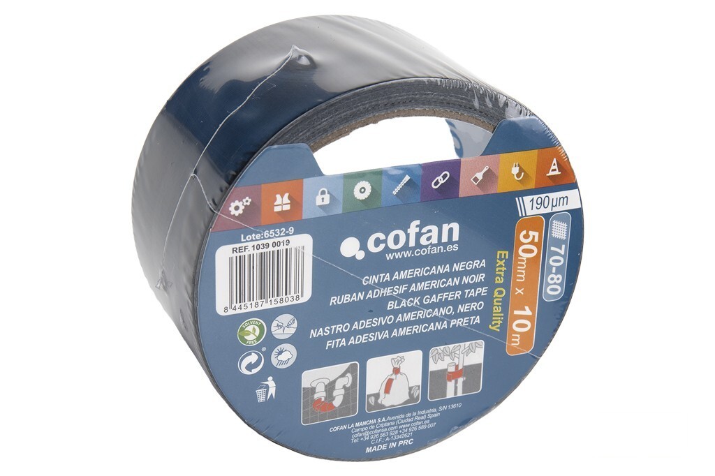 Cinta Americana Negra 190 Micras 50 Mm X 10 M