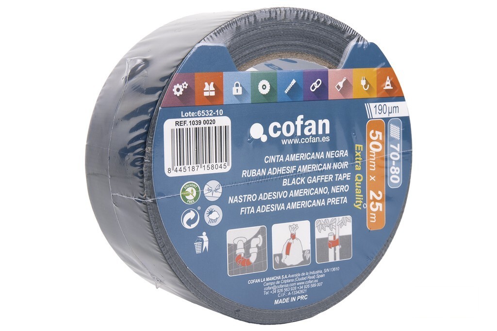 Cinta Americana Negra 190 Micras 50 Mm X 25 M