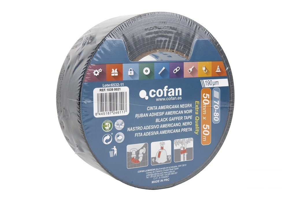 Cinta Americana Negra 190 Micras 50 Mm X 50 M