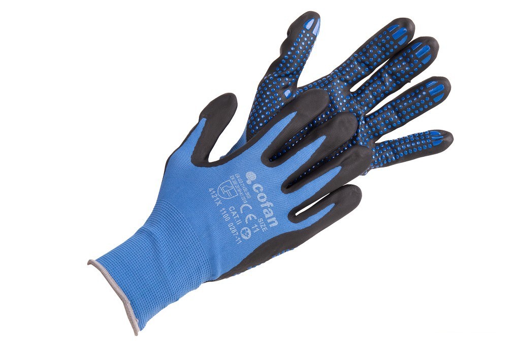 Guante Impregnado con Puntos Azules de Nitrilo Talla 7 Venta Unitaria