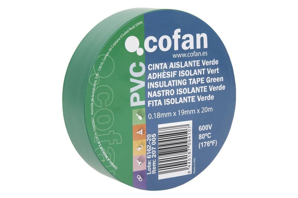 Cinta Aislante 180 Micras Verde 19Mmx20 Metros Venta Unitaria