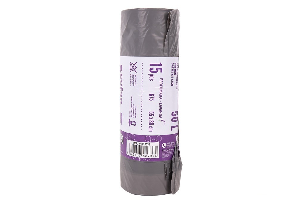Bolsas de Basura Perfumadas a Lavanda con Autocierre 55 X 86 Cm G. 75 Color Gris 15 Uds. 50 L