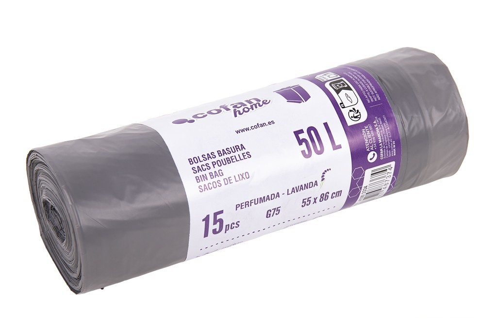 Bolsas de Basura Perfumadas a Lavanda con Autocierre 55 X 86 Cm G. 75 Color Gris 15 Uds. 50 L - vista alternativa