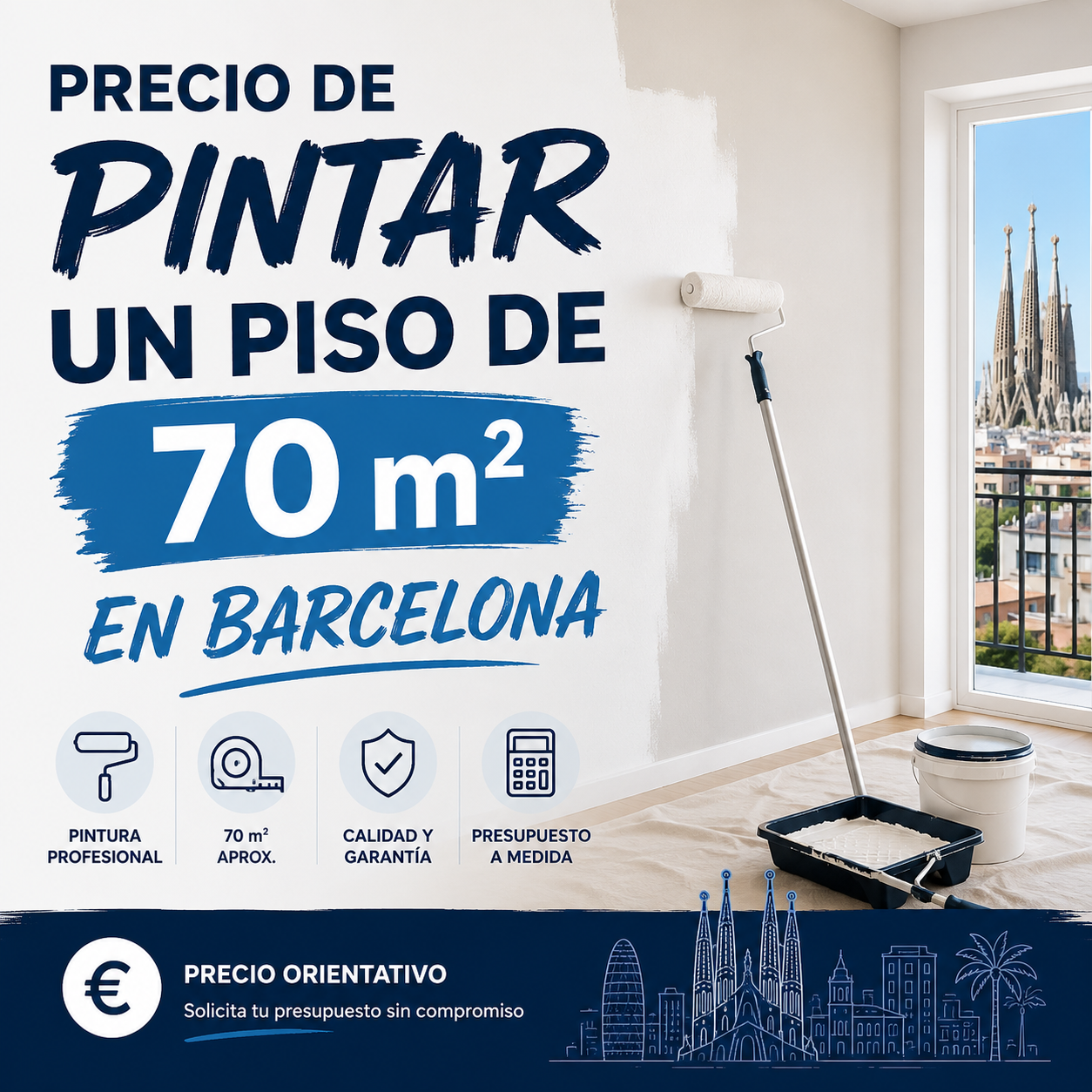 ¿Cuánto cuesta pintar un piso de 70 m² en Barcelona?