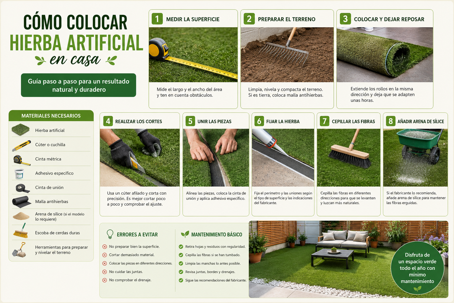 Cómo colocar hierba artificial en casa: guía paso a paso