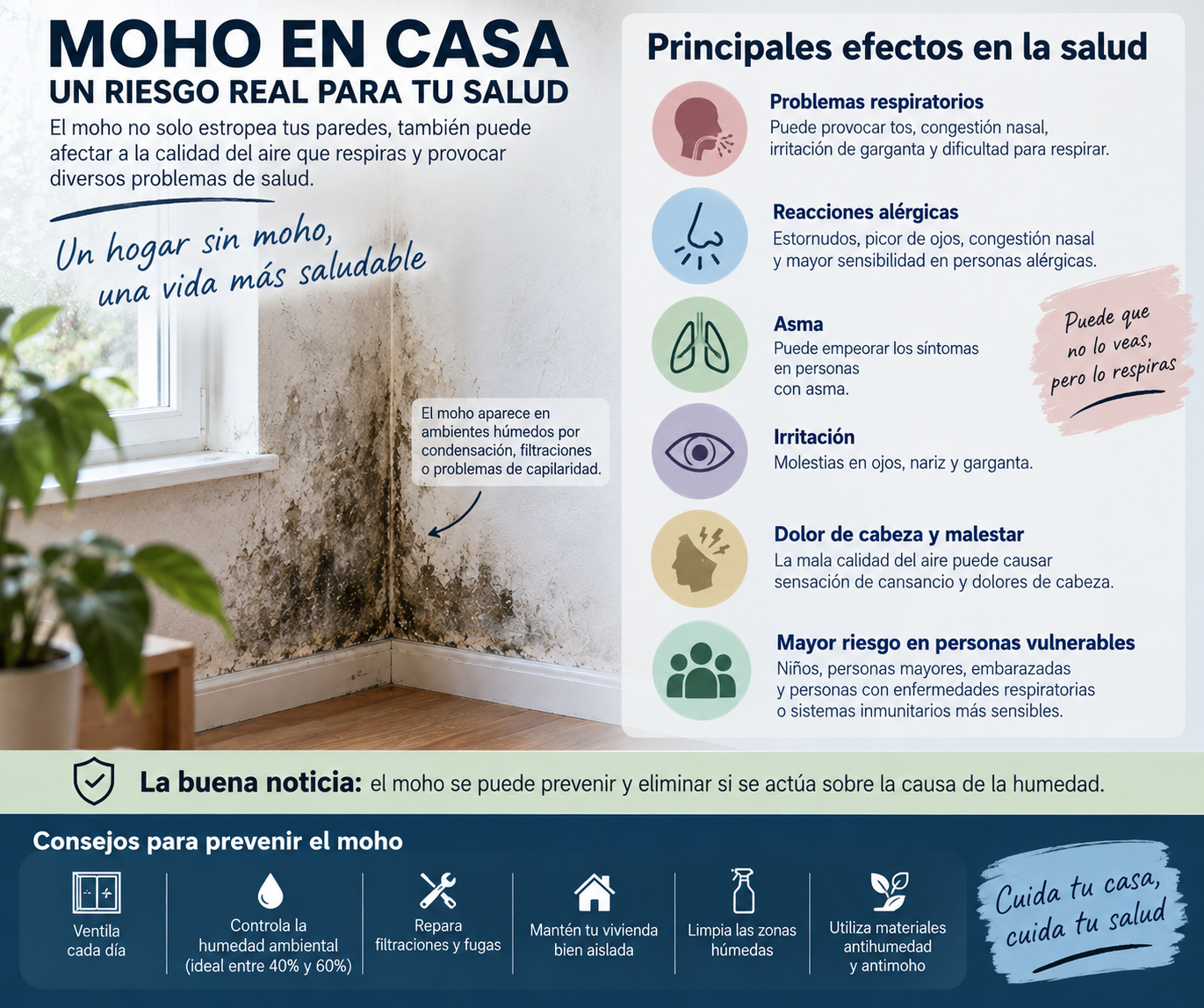 Moho en casa: efectos sobre la salud y cómo prevenir sus riesgos