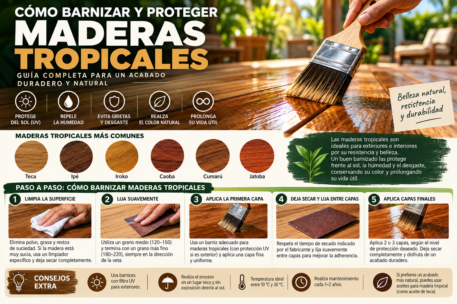 Cómo barnizar y proteger maderas tropicales: guía completa para un acabado perfecto y duradero