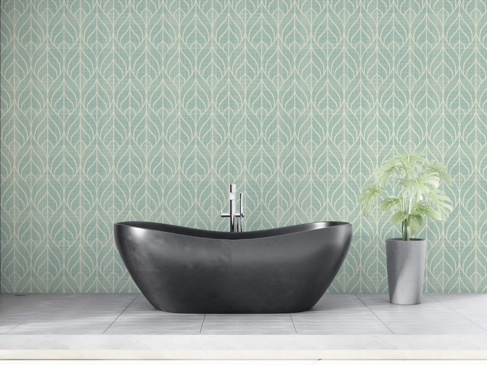 Papel pintado Pluma | Efecto Lino Verde