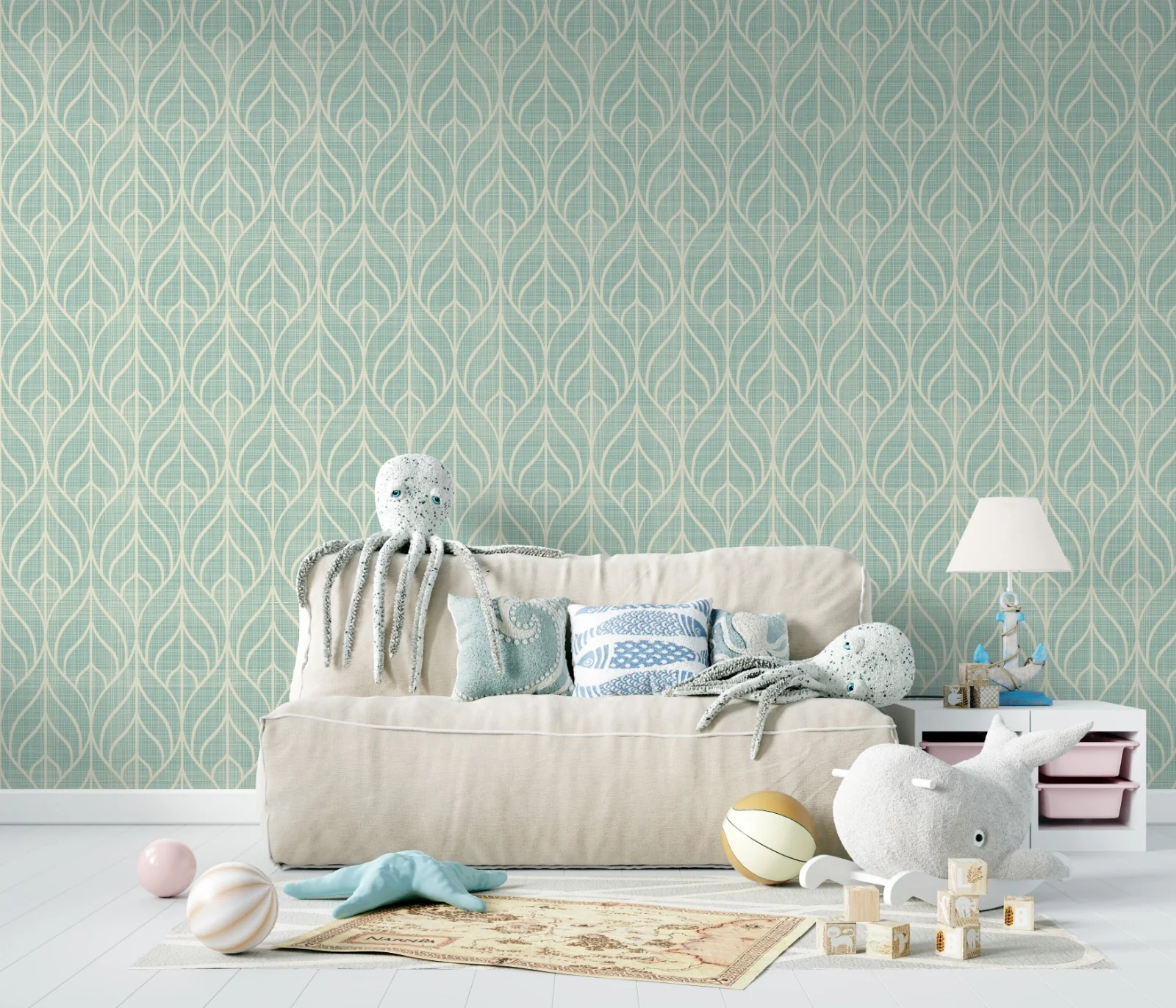 Papel pintado Pluma | Efecto Lino Verde - vista alternativa