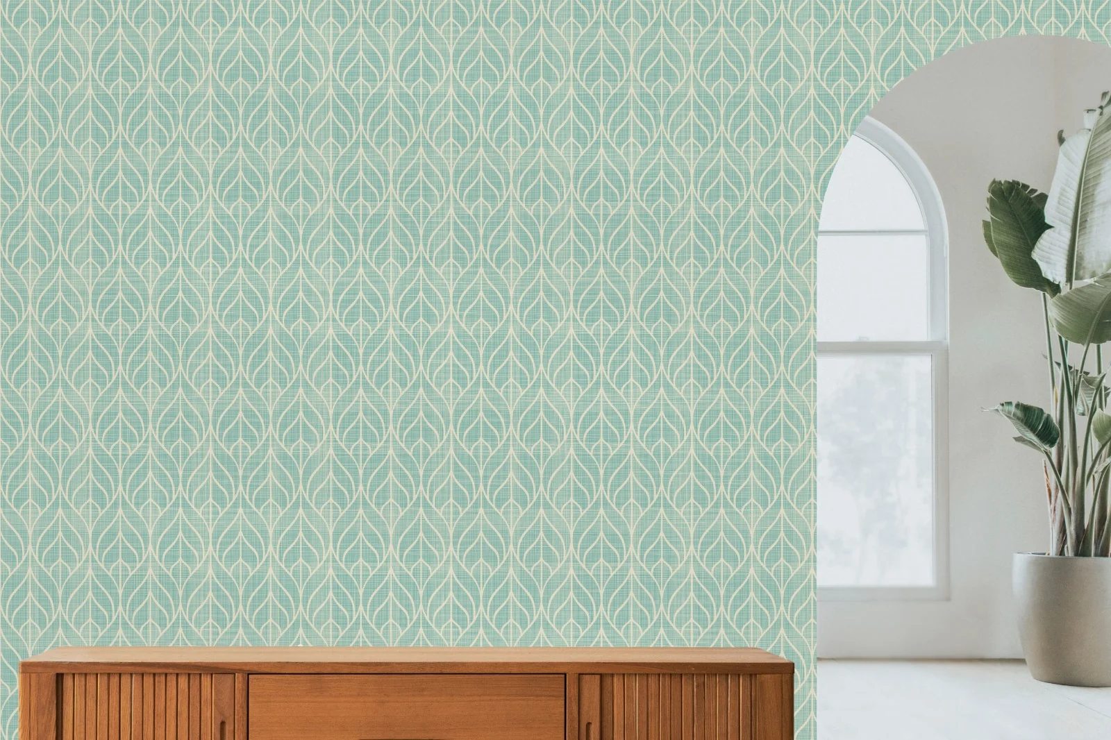 Papel pintado Pluma | Efecto Lino Verde