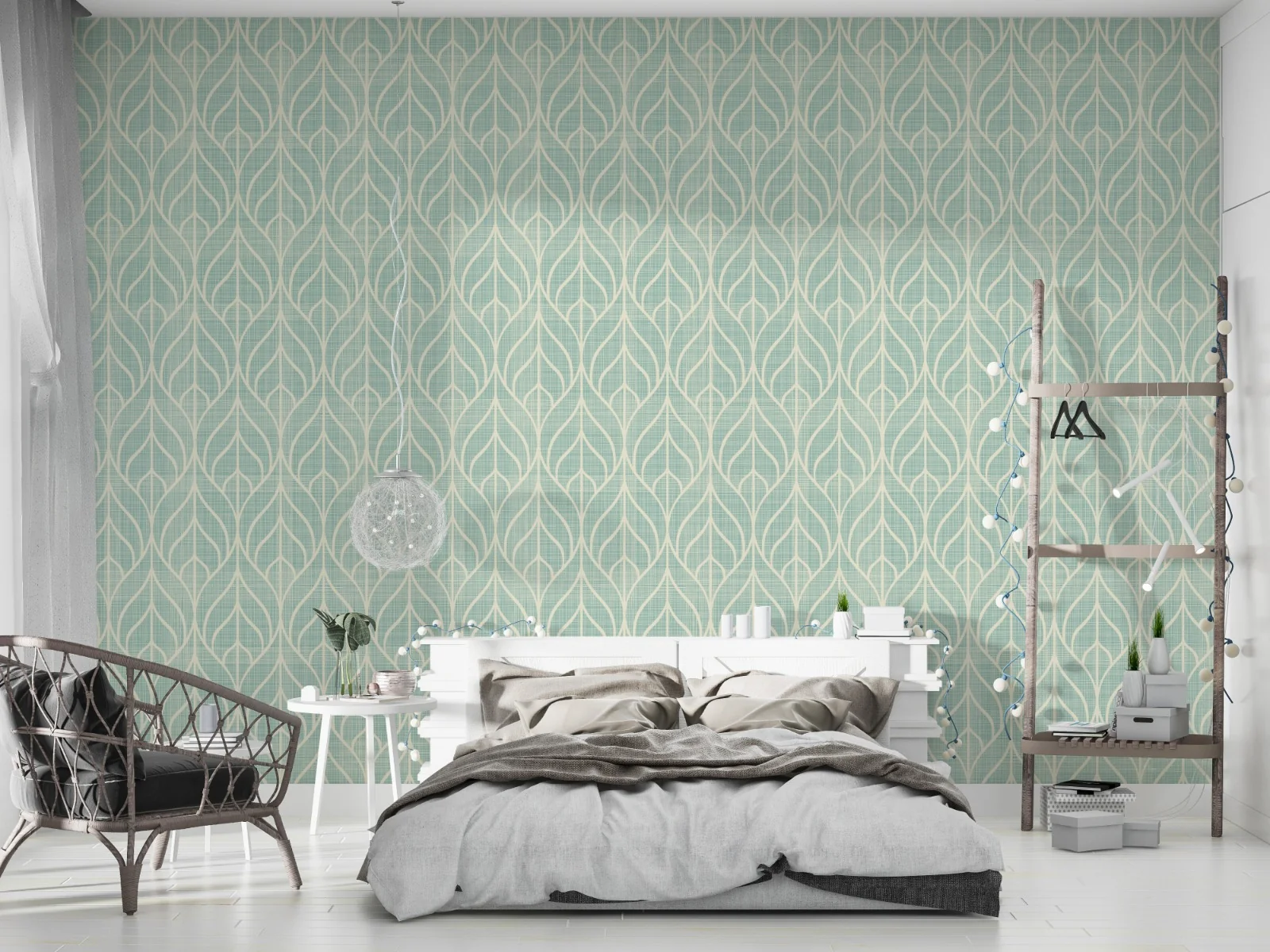 Papel pintado Pluma | Efecto Lino Verde