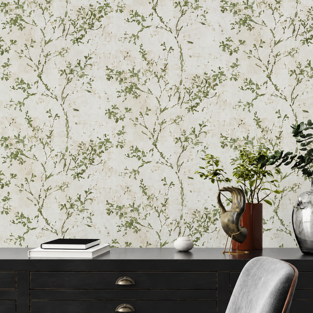 Papel Pintado estilo Botánico Verde