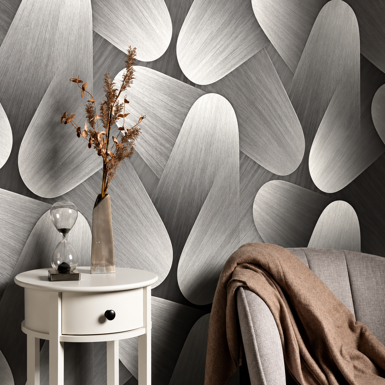 Papel Pintado Diseño Abstracto Geométrico en Gris y Plata