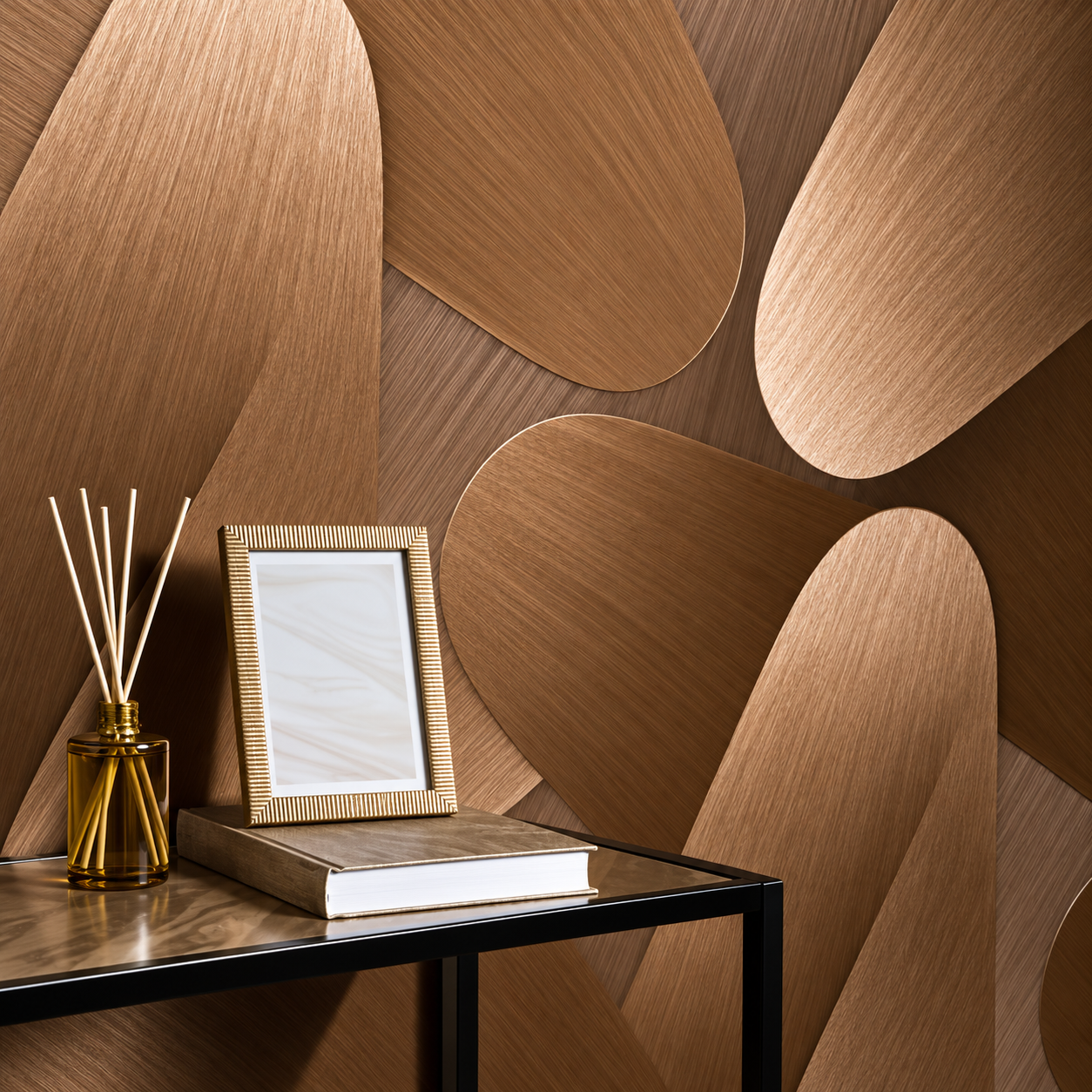 Papel Pintado Formas Orgánicas Efecto Madera en Tonos Marrón