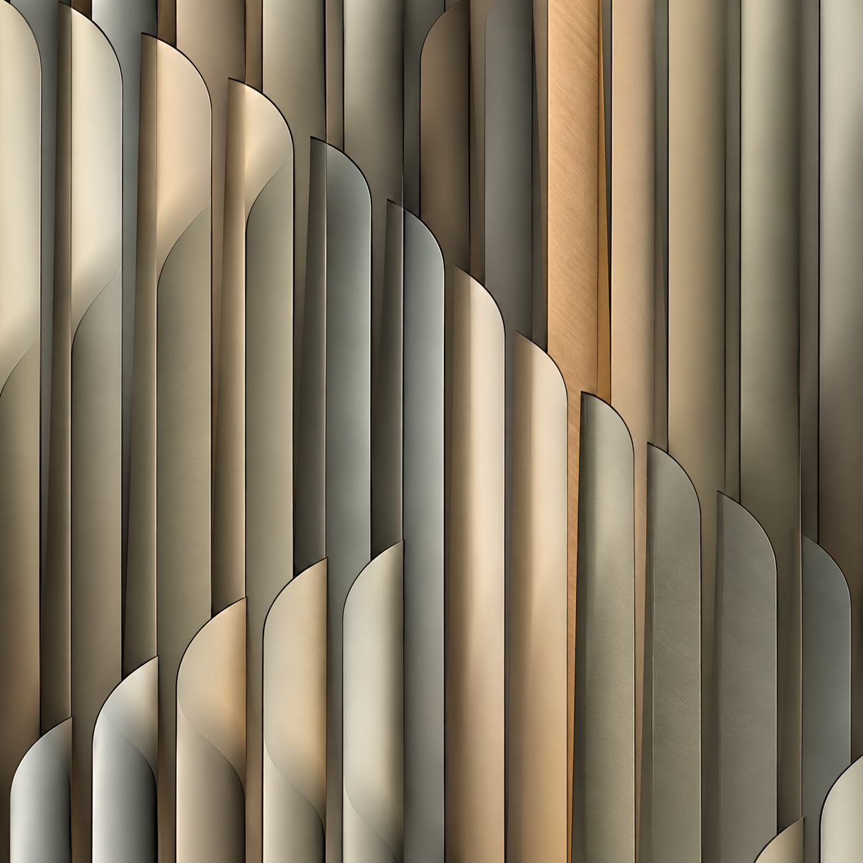 Papel Pintado Diseño Abstracto de Arcos y Ondas en Tonos Beige y Taupe