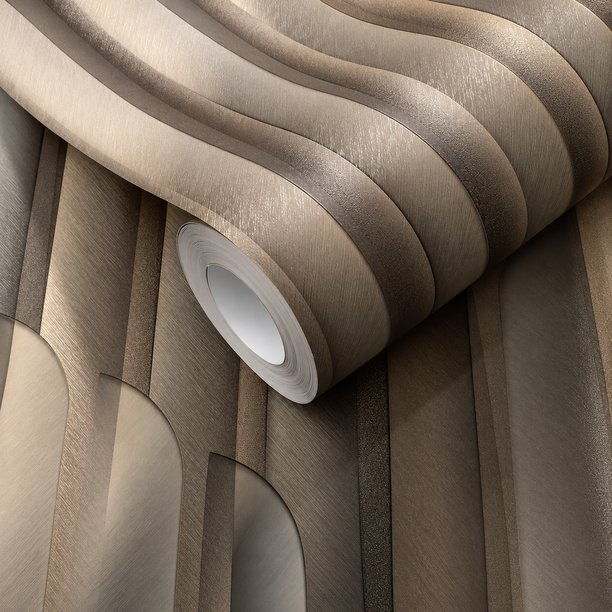 Papel Pintado Diseño Abstracto de Arcos y Ondas en Tonos Beige y Taupe - vista alternativa