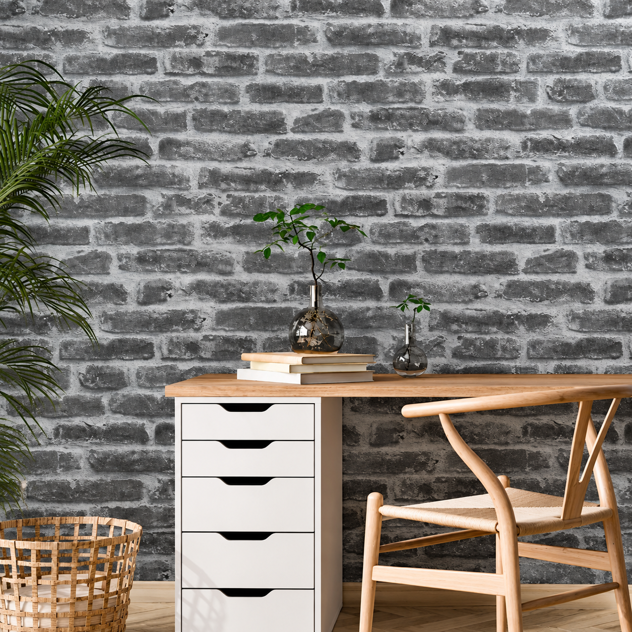 Papel Pintado Ladrillo Visto Gris de Estilo Industrial