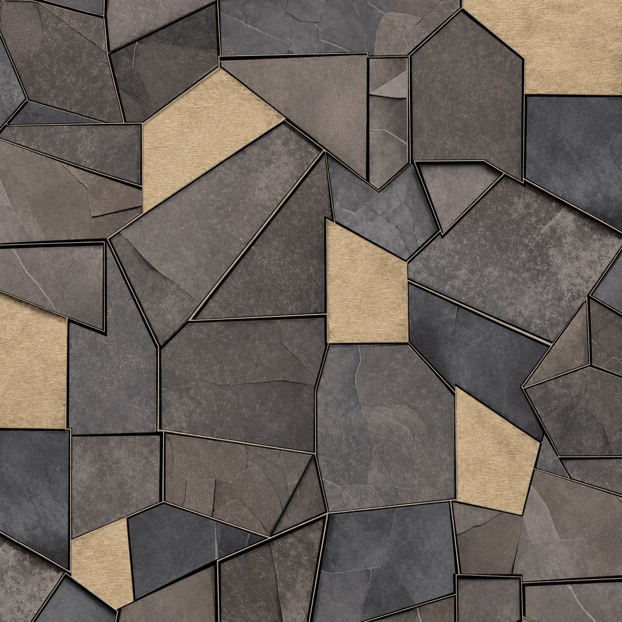 Papel Pintado Mosaico Geométrico en Gris y Beige - vista alternativa