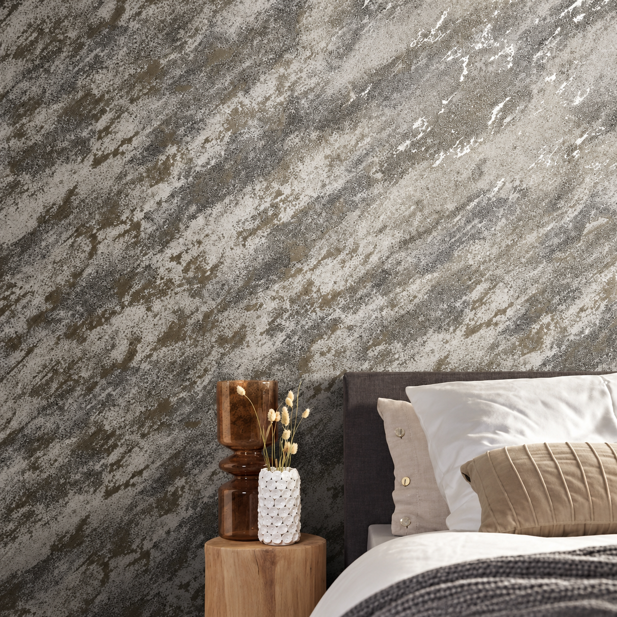 Papel Pintado Diseño Mineral en Tonos Gris