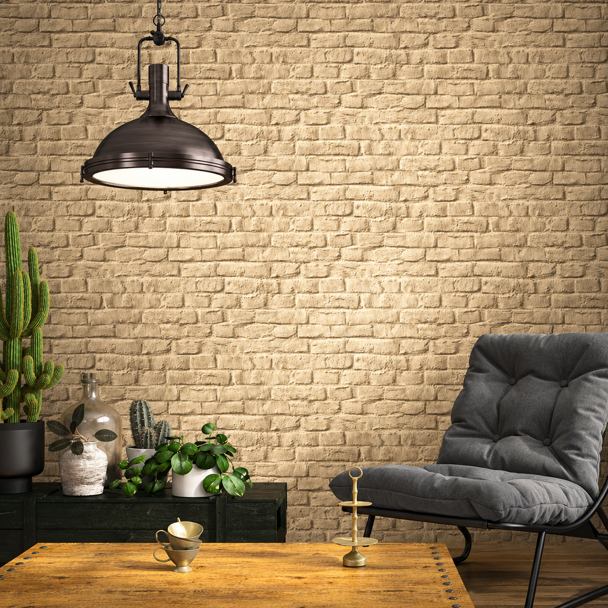 Papel pintado Ladrillo Beige Efecto Industrial