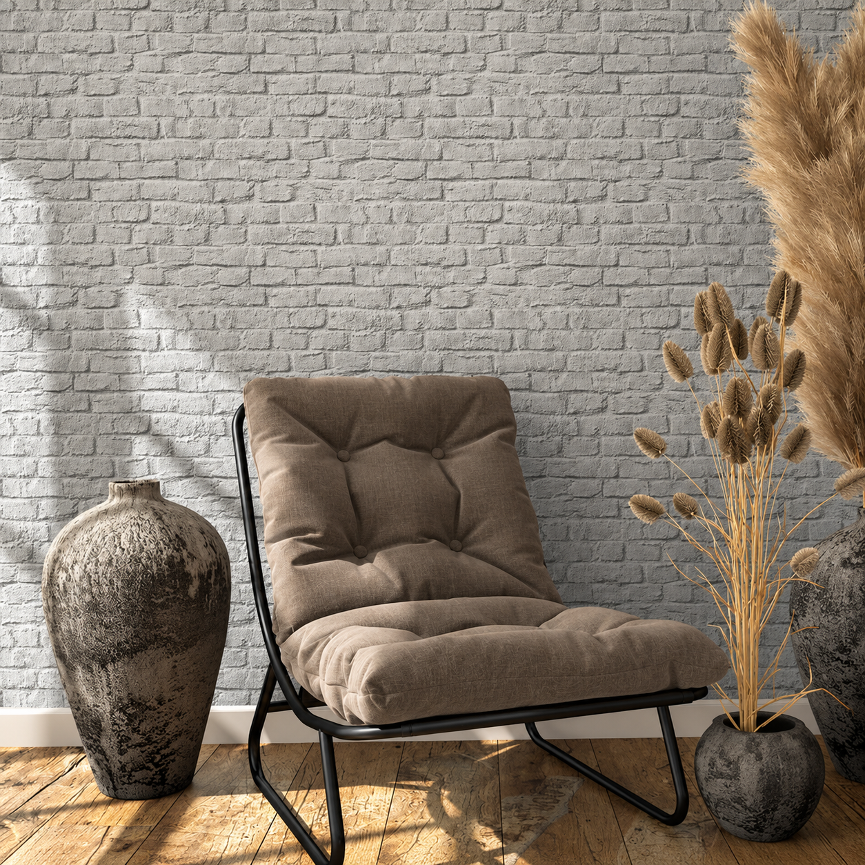Papel pintado Ladrillo Blanco Grisáceo Industrial