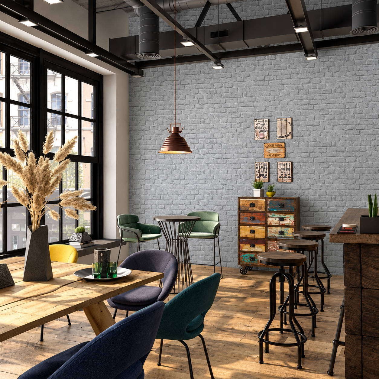 Papel pintado Ladrillo Blanco Grisáceo Industrial - vista alternativa