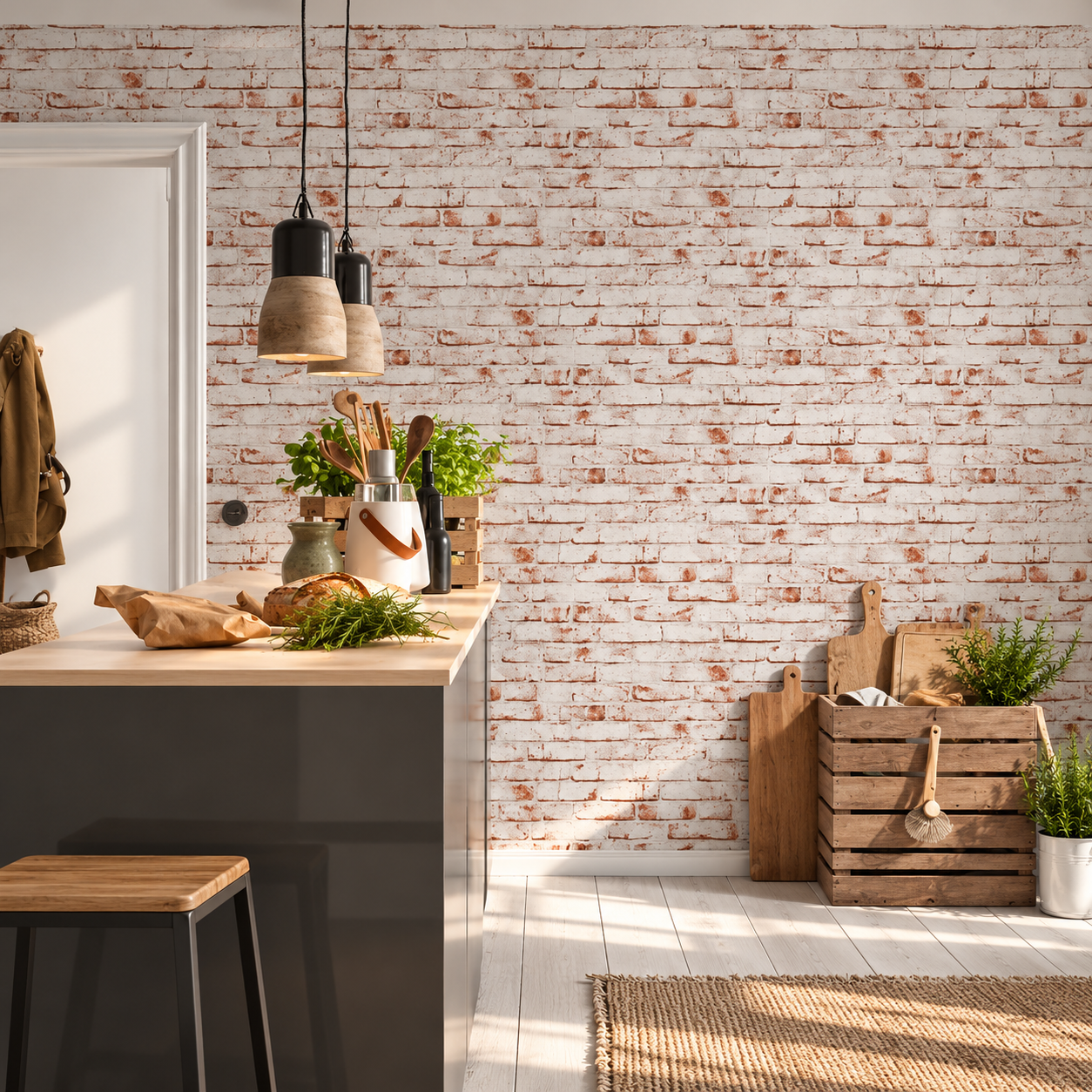 Papel pintado Ladrillo blanco envejecido