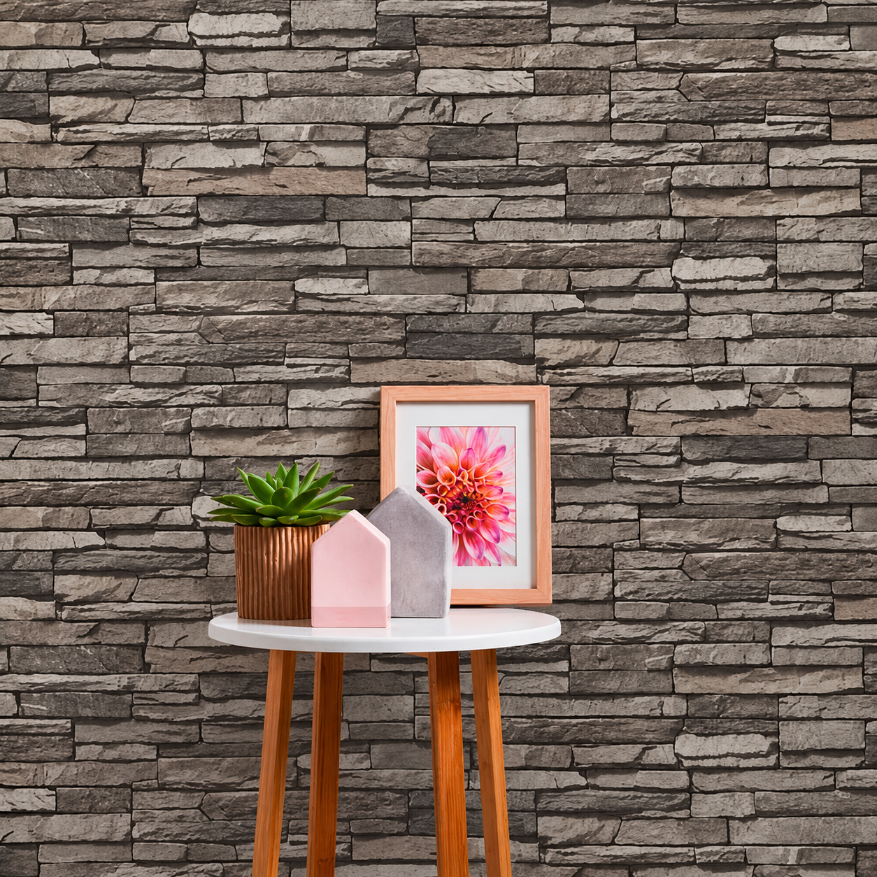 Papel pintado efecto piedra gris