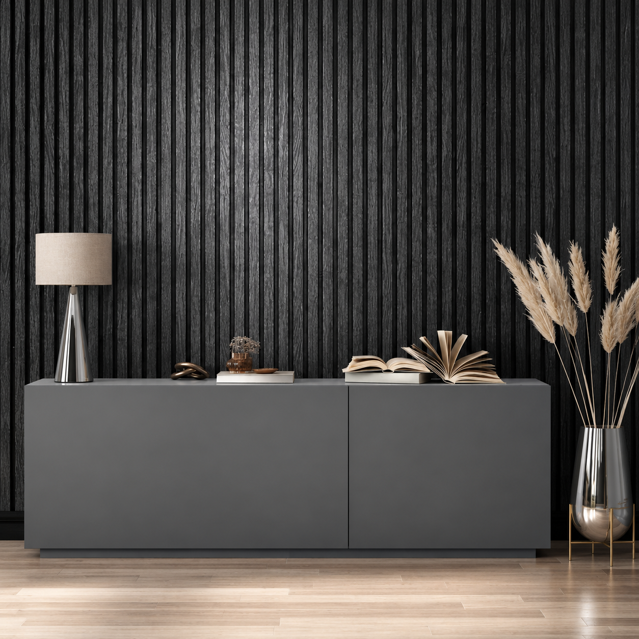 Papel Pintado Listones de Madera Negro – Elegancia y Estilo Contemporáneo
