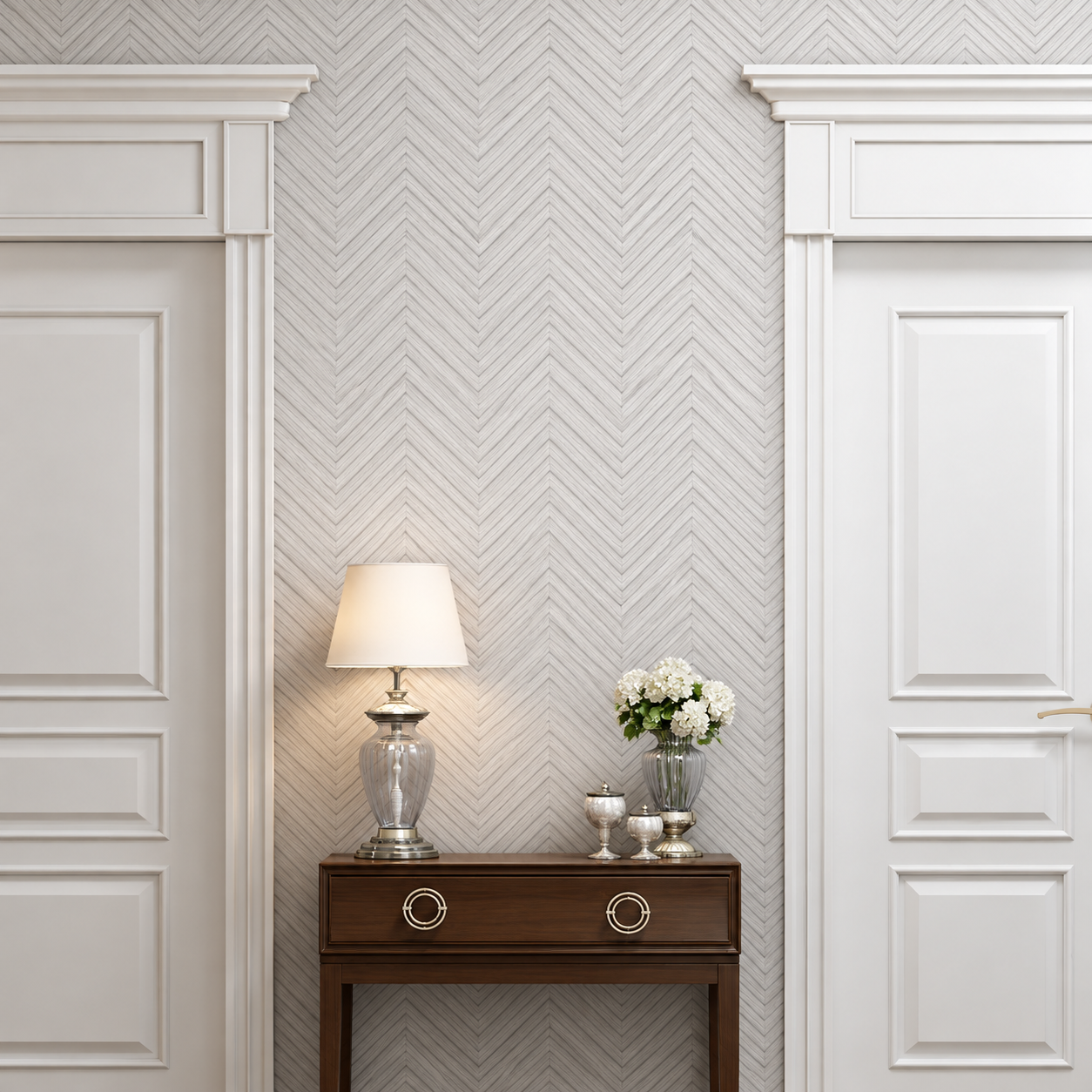 Papel Pintado Efecto Madera en Espiga color gris