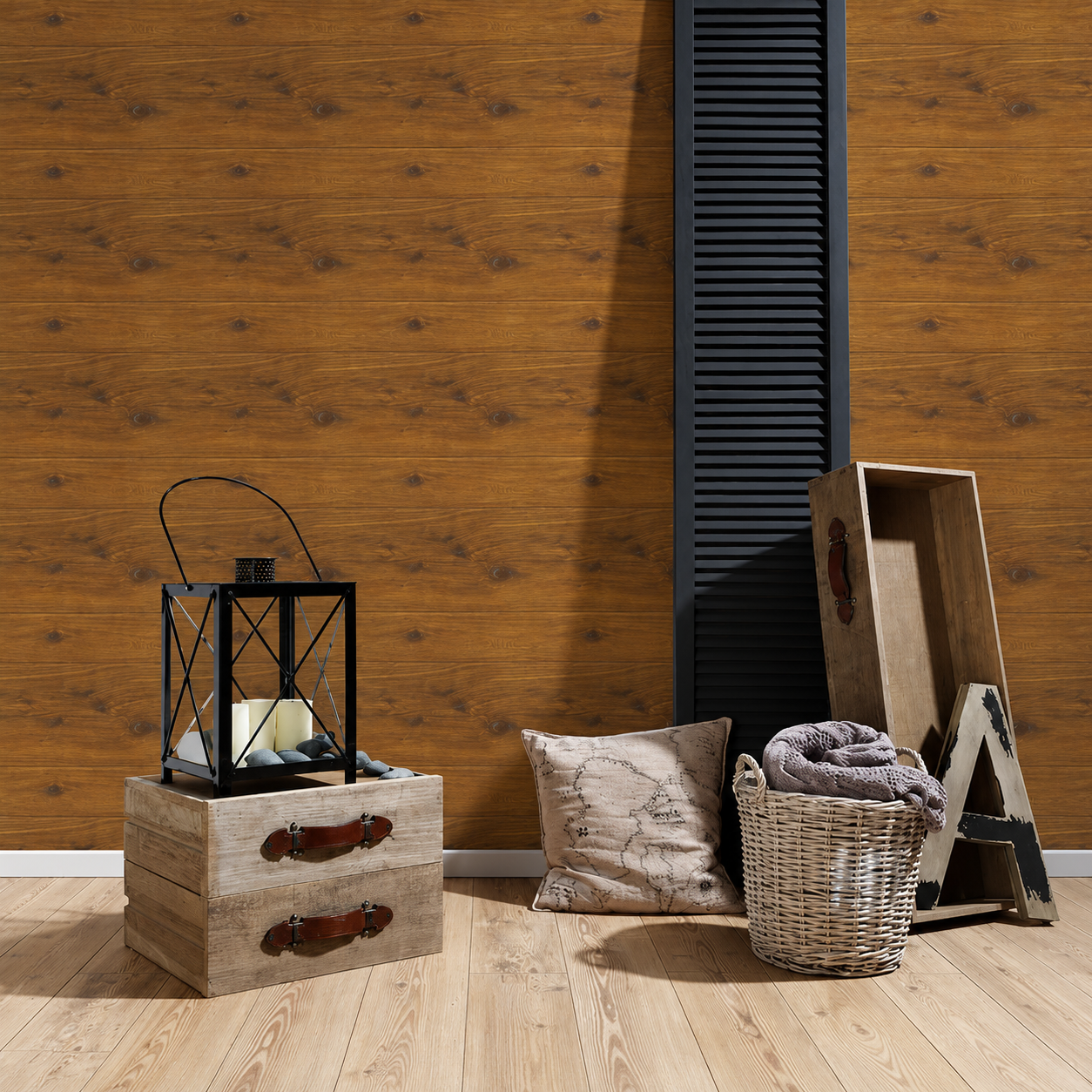Papel Pintado Efecto Madera Natural en Tono Nogal