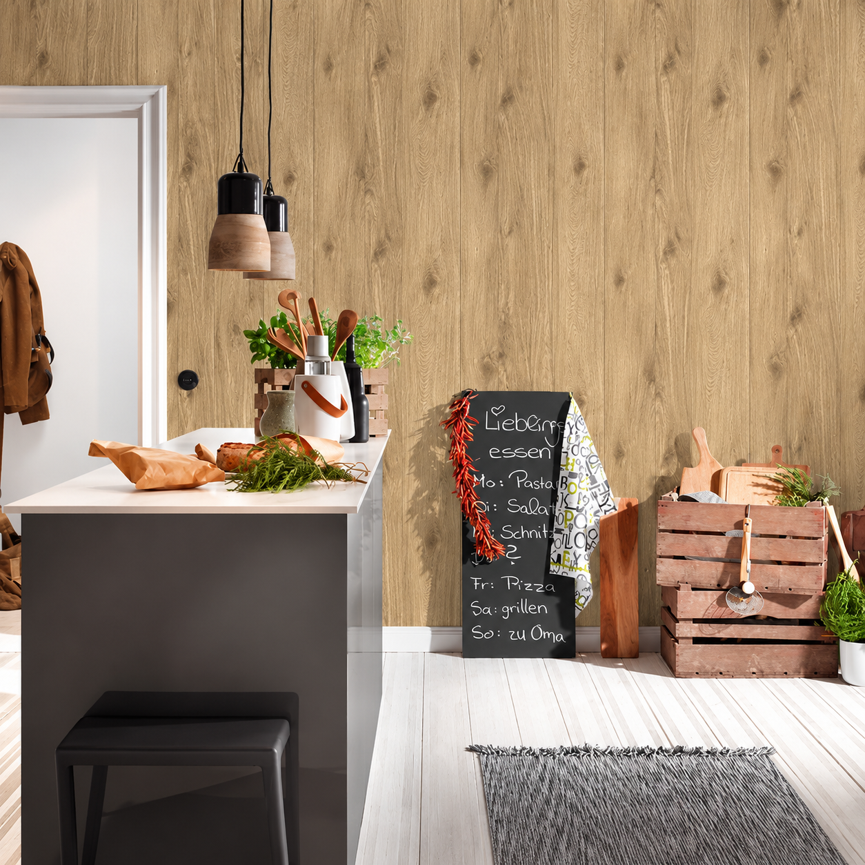 Papel Pintado Efecto Madera de Roble Claro Natural - vista alternativa