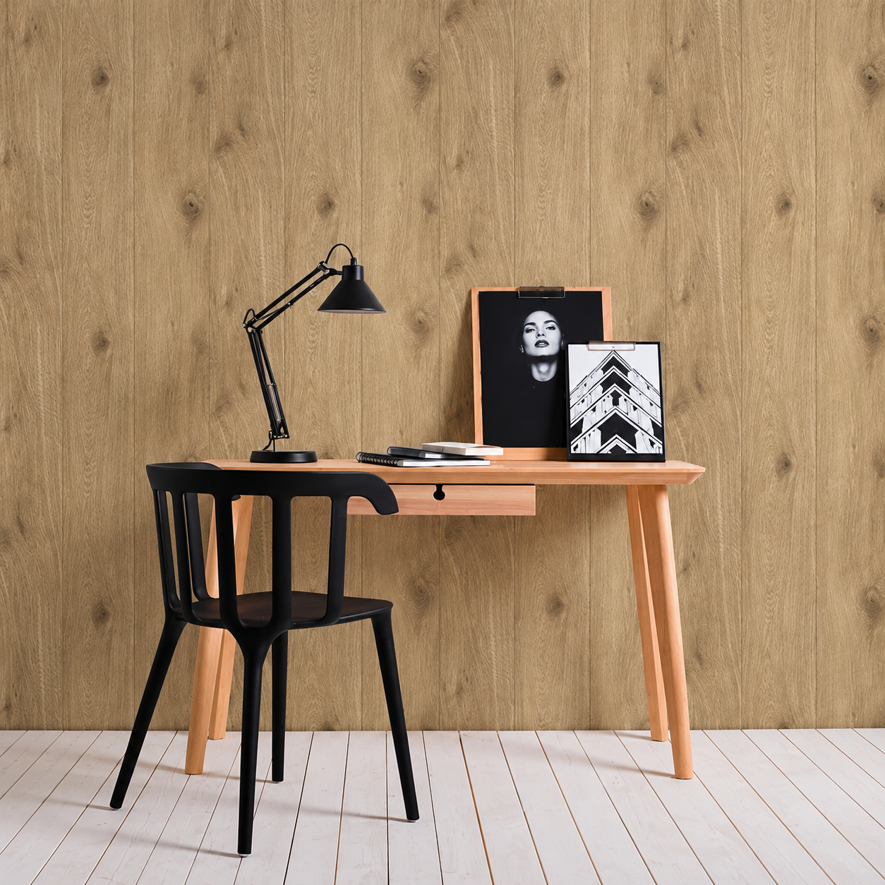 Papel Pintado Efecto Madera de Roble Claro Natural
