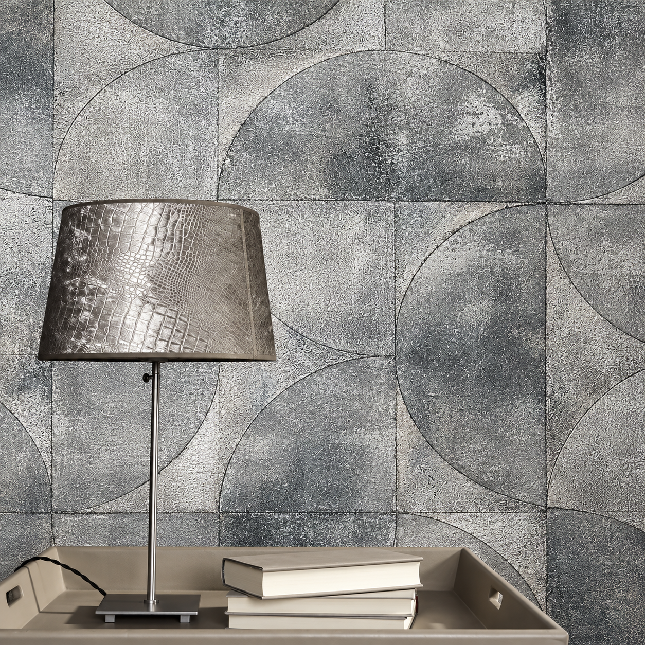 Papel Pintado Elegancia Geométrica en Tonos Plateados