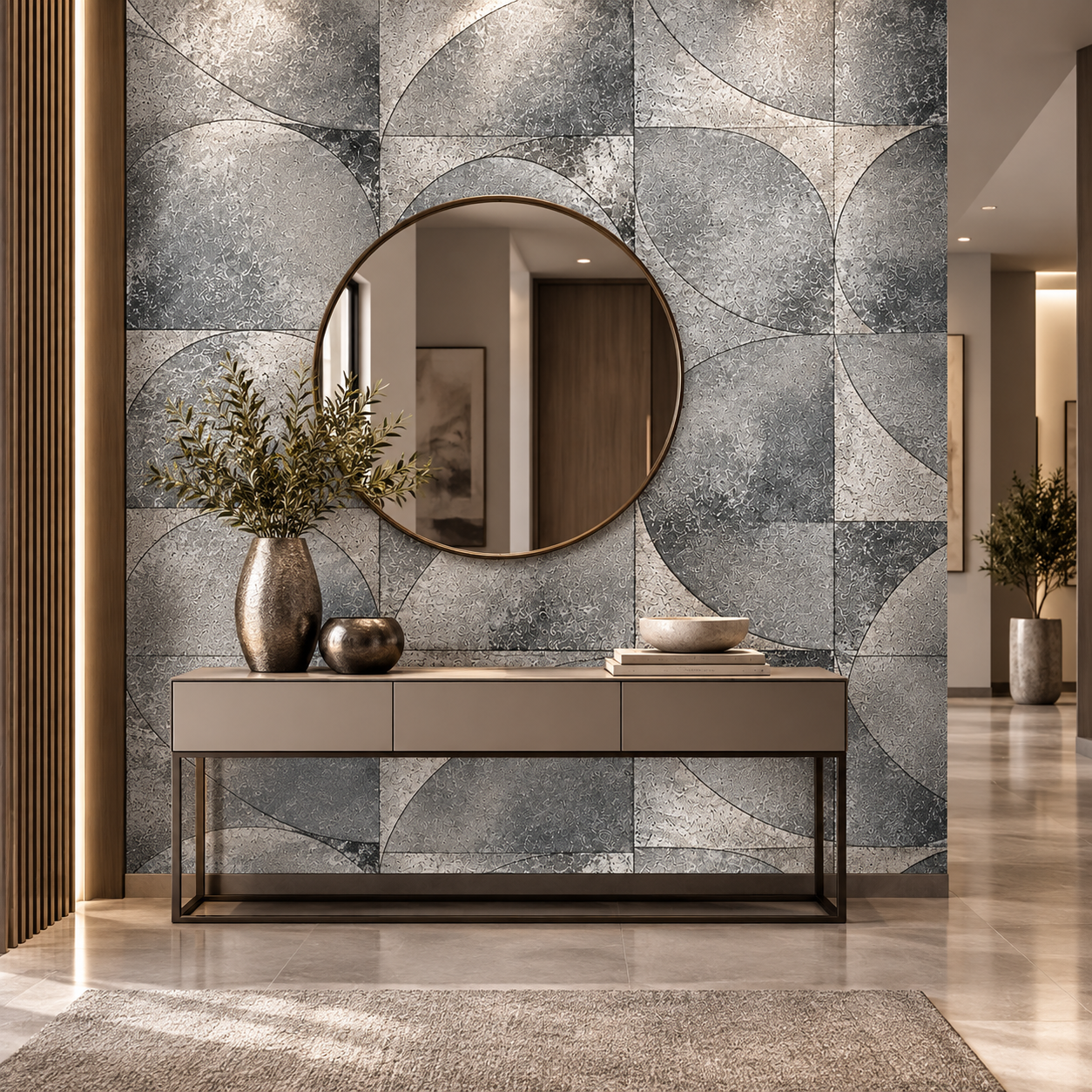 Papel Pintado Elegancia Geométrica en Tonos Plateados